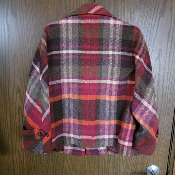 NWOT Stunning Talbots Fall Colors Orange Green Pink Plaid Jacket Size 12 - Picture 9 of 13